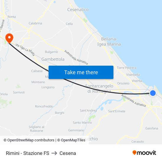 Rimini - Stazione FS to Cesena map