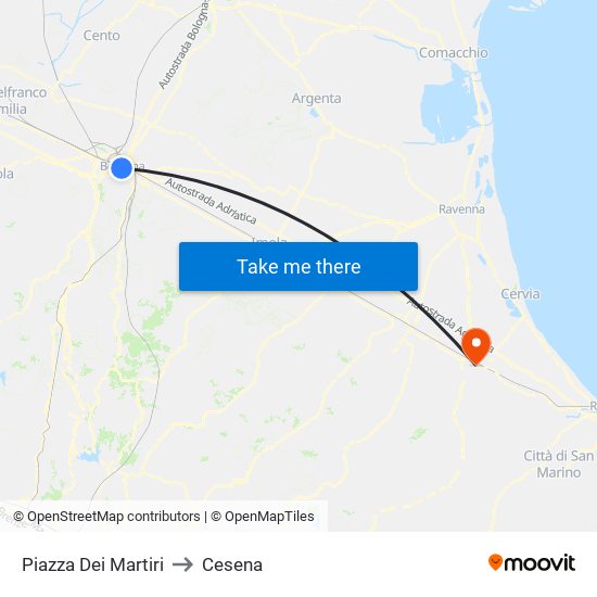 Piazza Dei Martiri to Cesena map