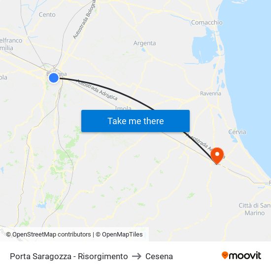 Porta Saragozza - Risorgimento to Cesena map