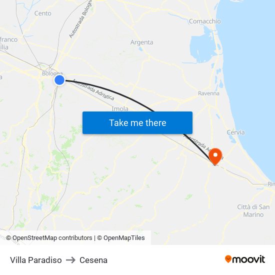 Villa Paradiso to Cesena map