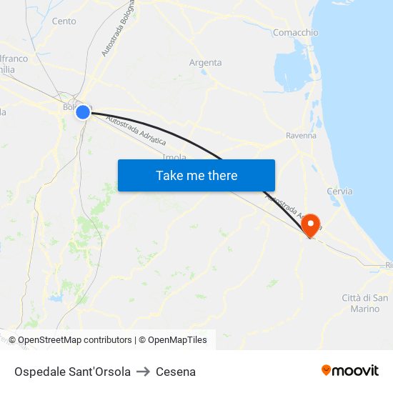 Ospedale Sant'Orsola to Cesena map