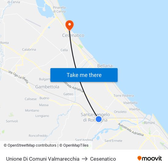 Unione Di Comuni Valmarecchia to Cesenatico map