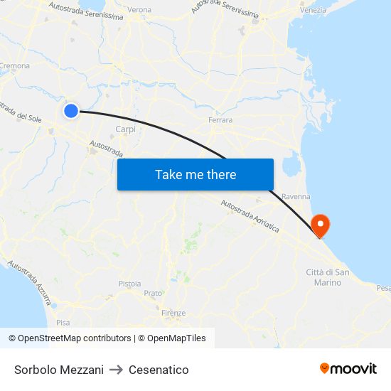 Sorbolo Mezzani to Cesenatico map