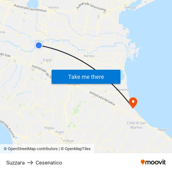 Suzzara to Cesenatico map