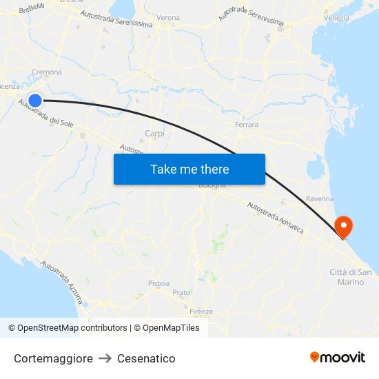 Cortemaggiore to Cesenatico map