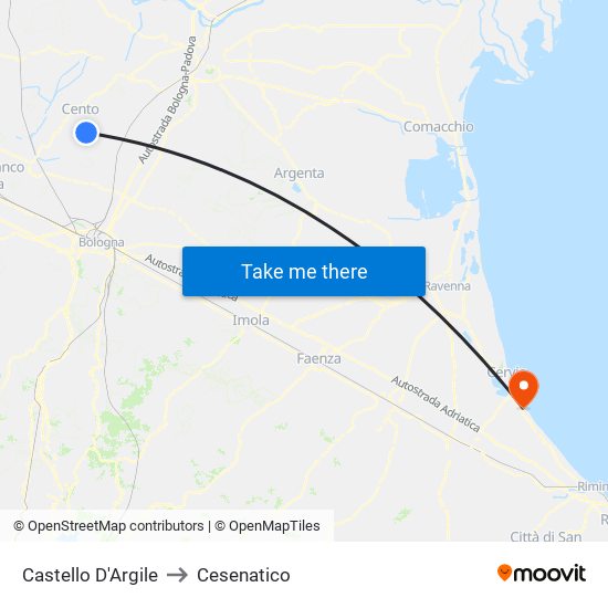 Castello D'Argile to Cesenatico map