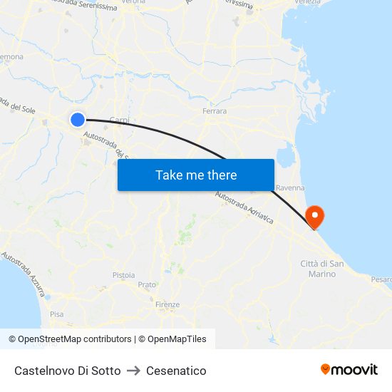 Castelnovo Di Sotto to Cesenatico map