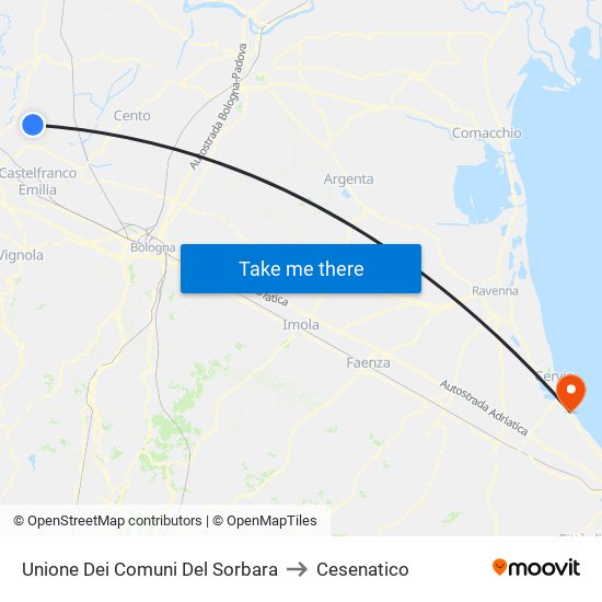 Unione Dei Comuni Del Sorbara to Cesenatico map
