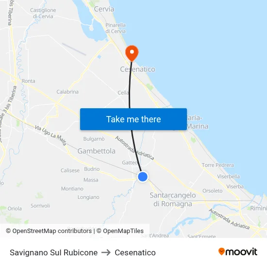 Savignano Sul Rubicone to Cesenatico map