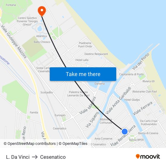 L. Da Vinci to Cesenatico map