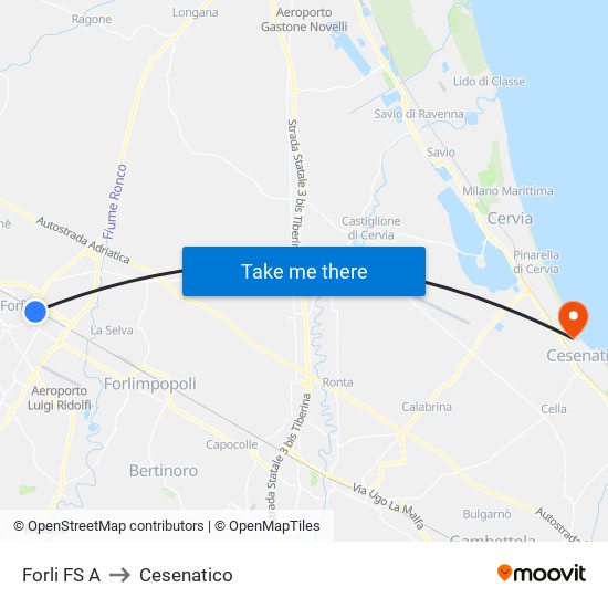 Forli FS A to Cesenatico map
