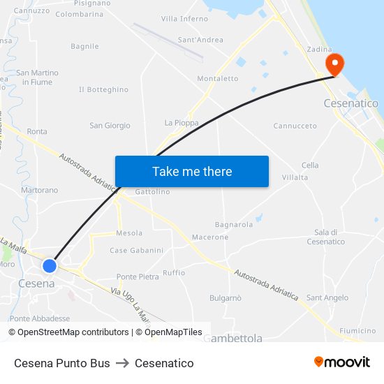 Cesena Punto Bus to Cesenatico map