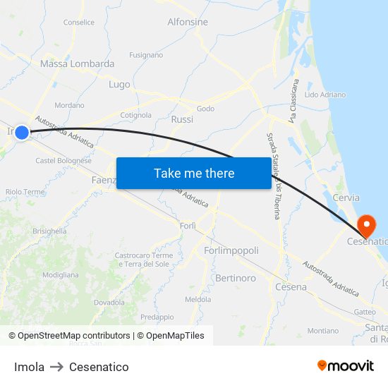 Imola to Cesenatico map