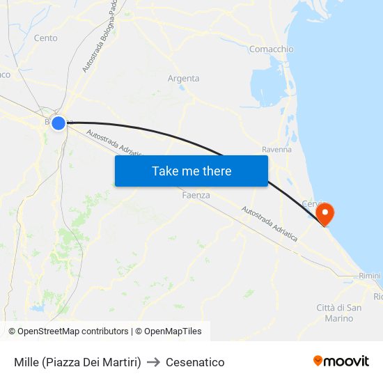 Mille (Piazza Dei Martiri) to Cesenatico map