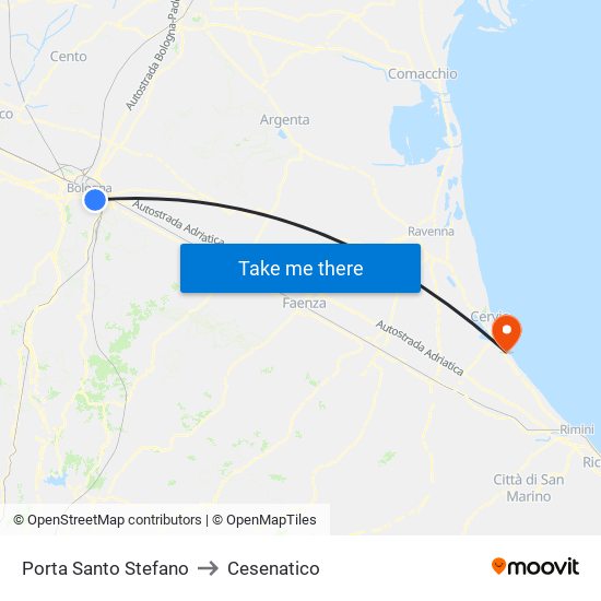 Porta Santo Stefano to Cesenatico map