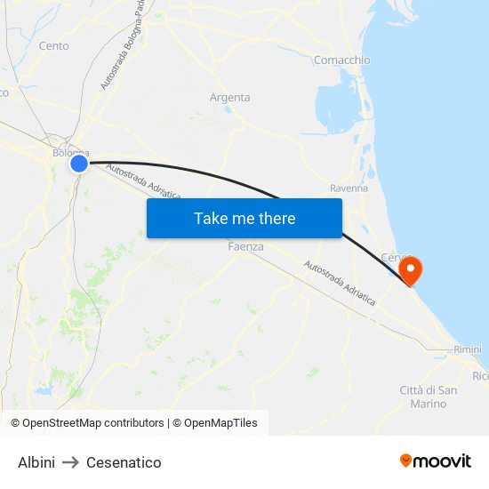 Albini to Cesenatico map