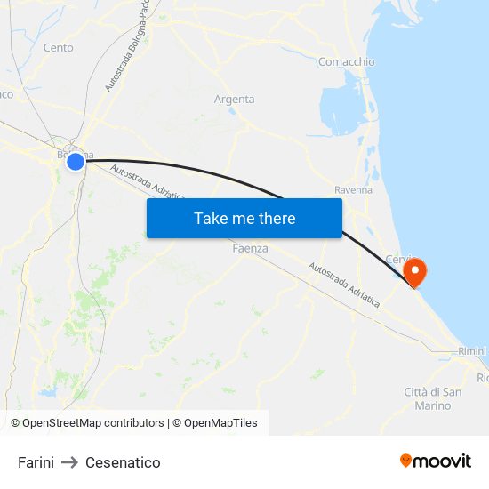 Farini to Cesenatico map