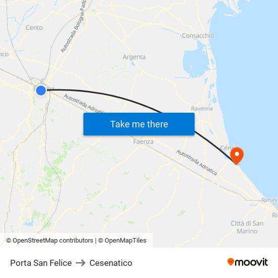 Porta San Felice to Cesenatico map