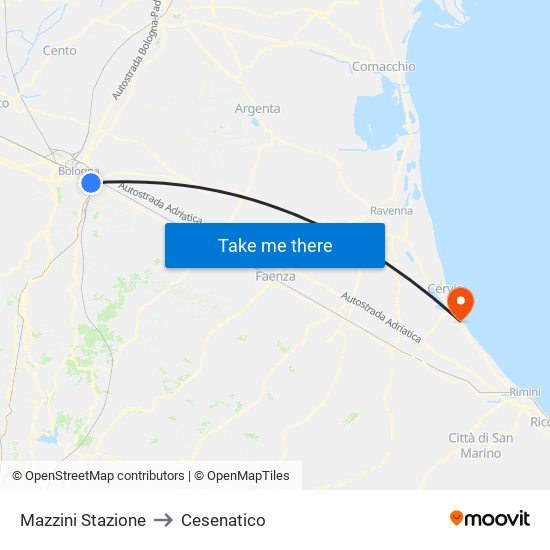 Mazzini Stazione to Cesenatico map