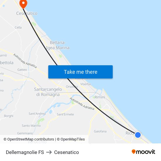 Dellemagnolie FS to Cesenatico map