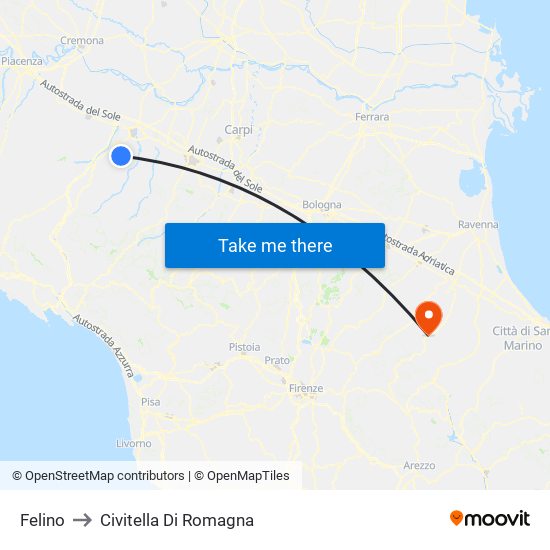 Felino to Civitella Di Romagna map