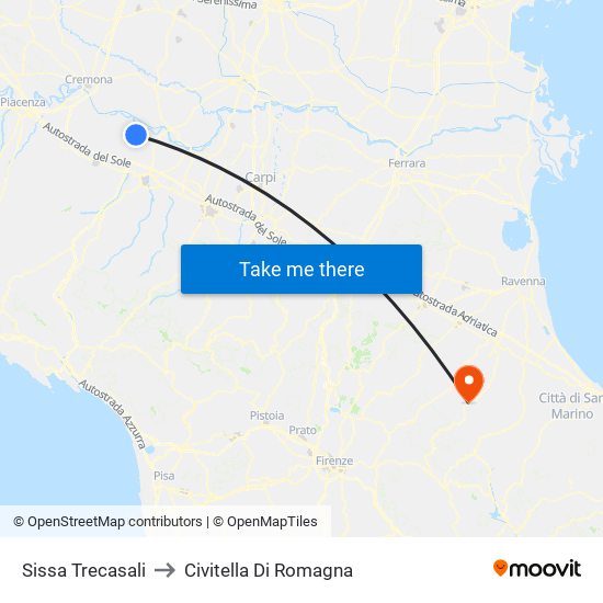 Sissa Trecasali to Civitella Di Romagna map