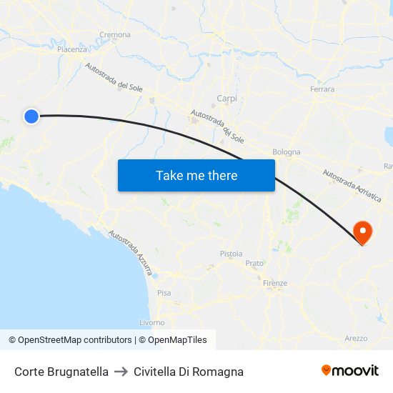 Corte Brugnatella to Civitella Di Romagna map