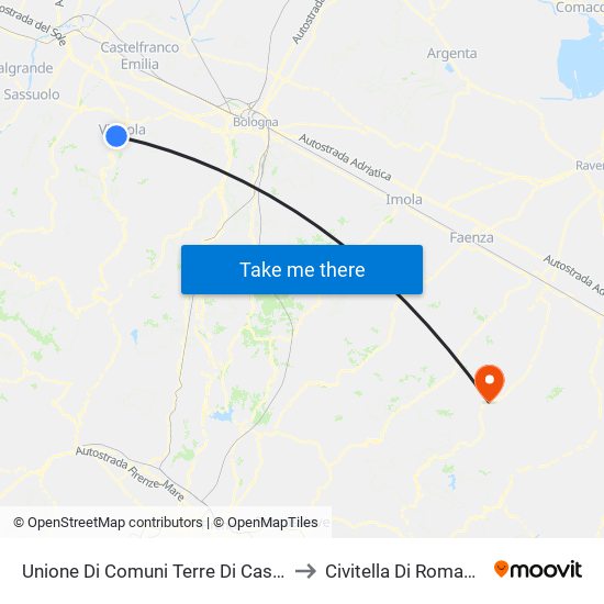 Unione Di Comuni Terre Di Castelli to Civitella Di Romagna map