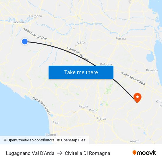 Lugagnano Val D'Arda to Civitella Di Romagna map