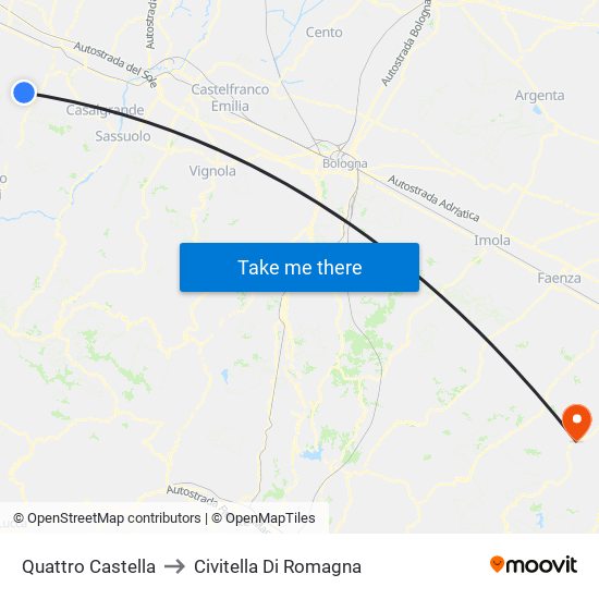 Quattro Castella to Civitella Di Romagna map