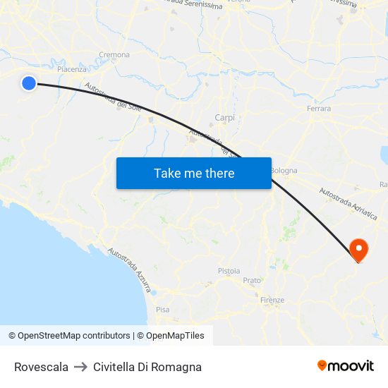 Rovescala to Civitella Di Romagna map