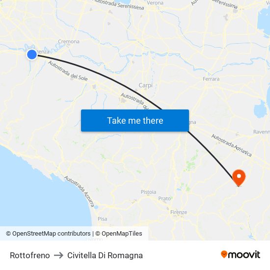 Rottofreno to Civitella Di Romagna map
