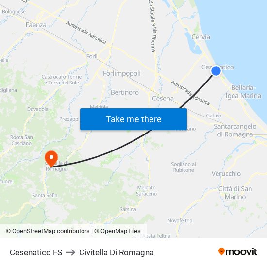 Cesenatico FS to Civitella Di Romagna map