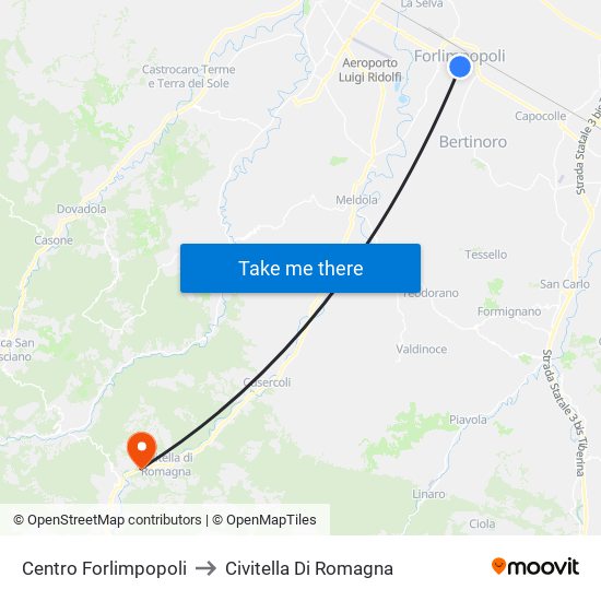 Centro Forlimpopoli to Civitella Di Romagna map