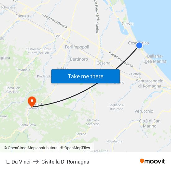 L. Da Vinci to Civitella Di Romagna map