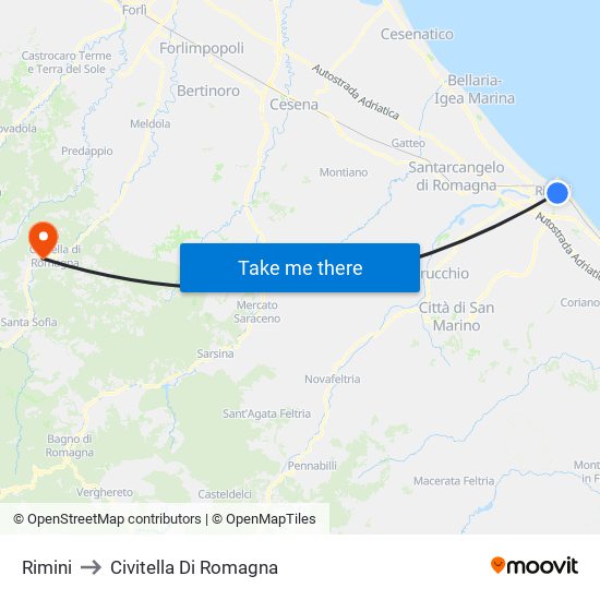 Rimini to Civitella Di Romagna map