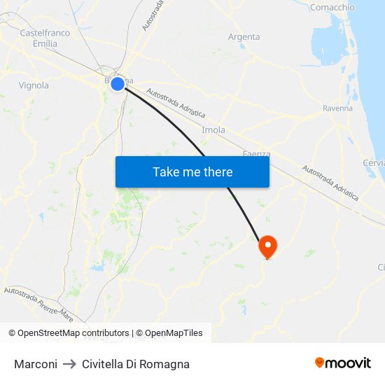 Marconi to Civitella Di Romagna map