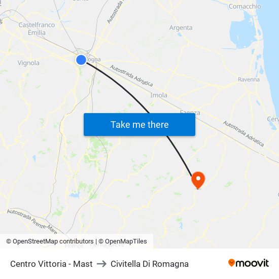 Centro Vittoria - Mast to Civitella Di Romagna map