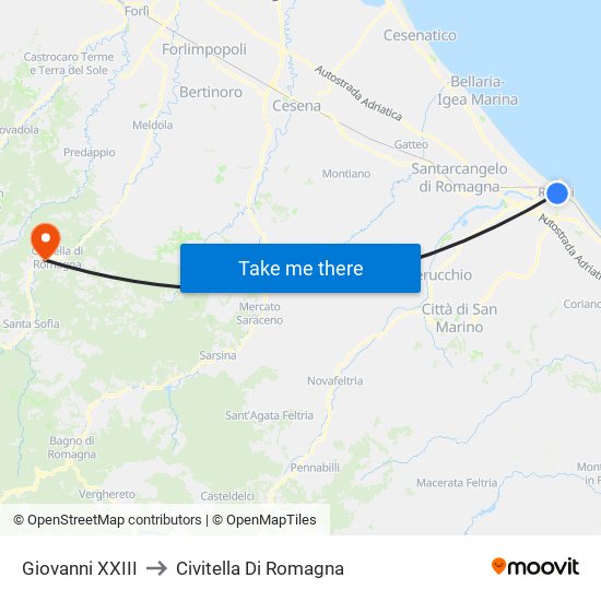 Giovanni XXIII to Civitella Di Romagna map