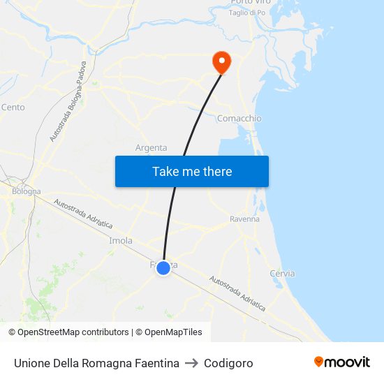 Unione Della Romagna Faentina to Codigoro map