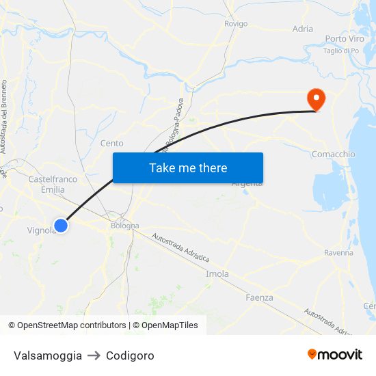 Valsamoggia to Codigoro map