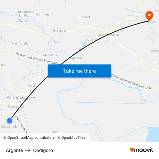 Argenta to Codigoro map