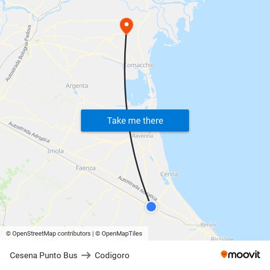 Cesena Punto Bus to Codigoro map