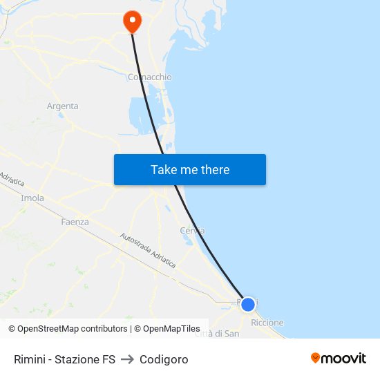 Rimini - Stazione FS to Codigoro map