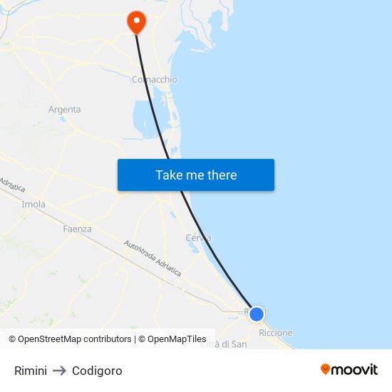 Rimini to Codigoro map