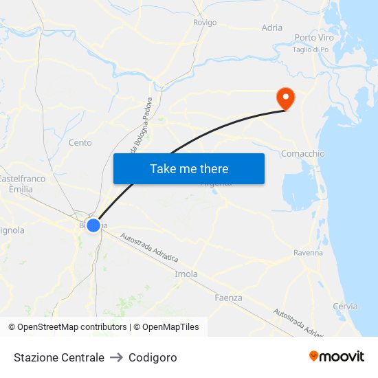 Stazione Centrale to Codigoro map
