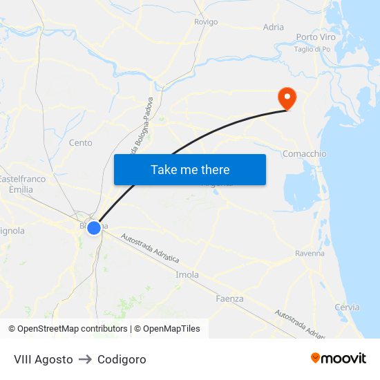 VIII Agosto to Codigoro map