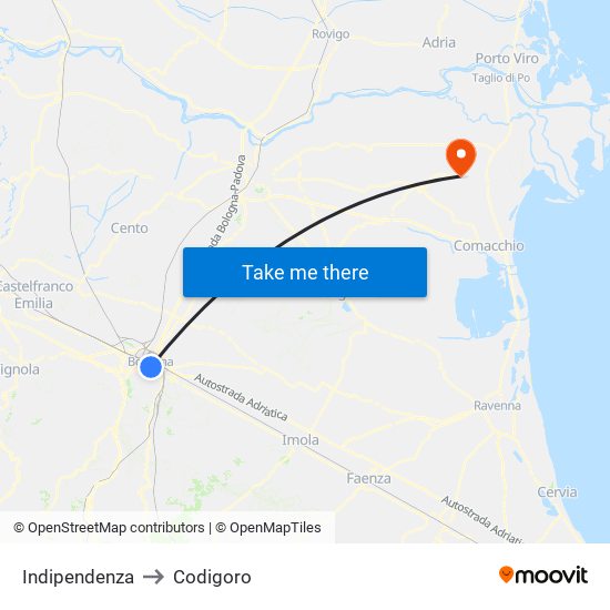 Indipendenza to Codigoro map