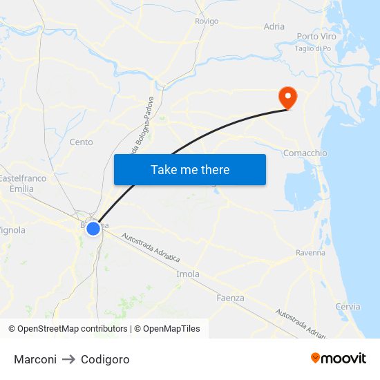 Marconi to Codigoro map