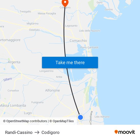 Randi-Cassino to Codigoro map